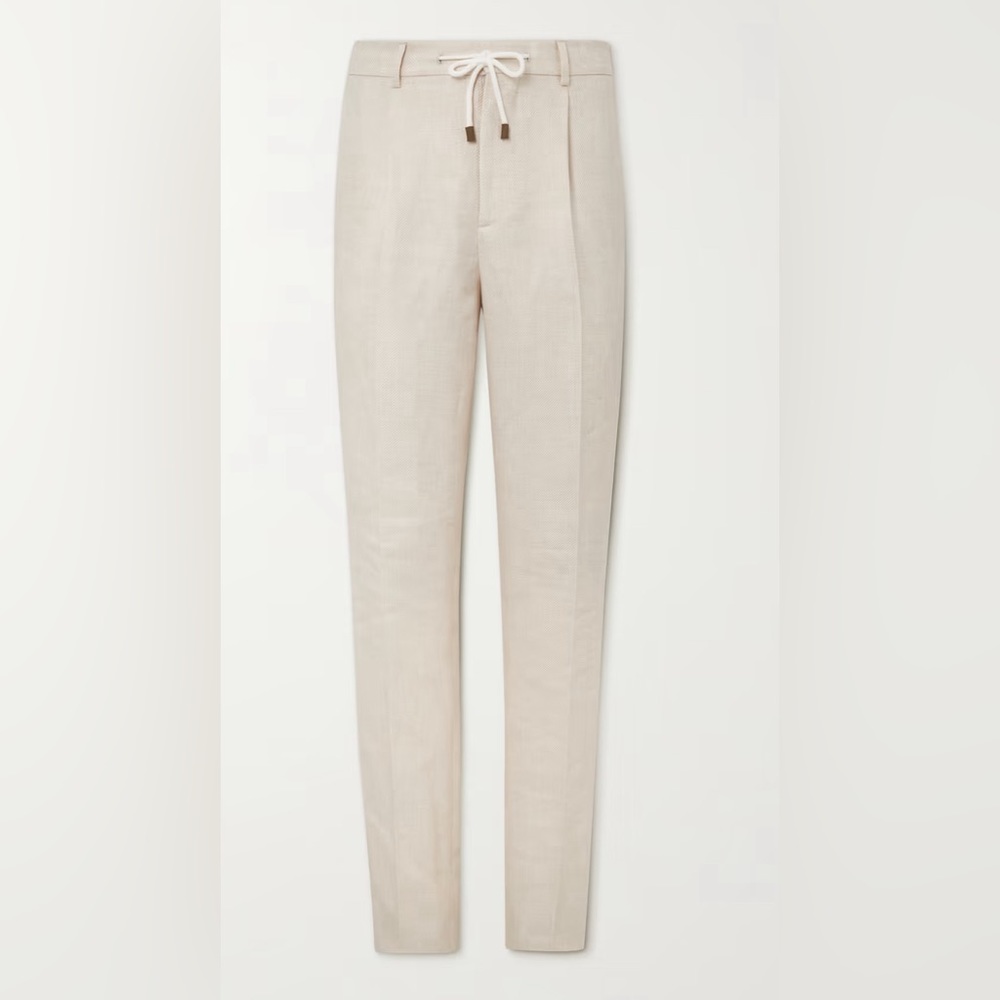 NWT Brunello Cucinelli Straight-leg Pleated Drawstring Suit Trousers